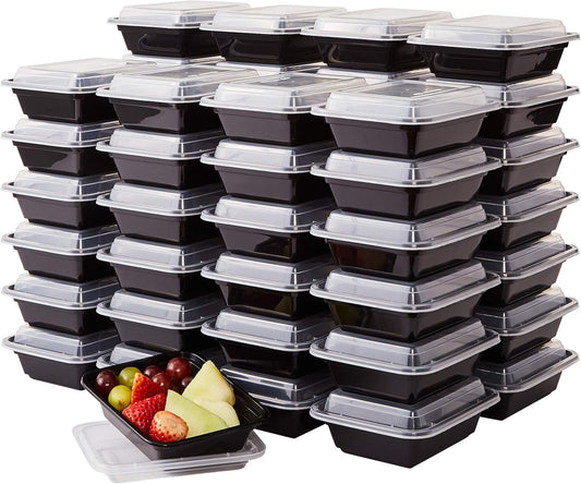 Pro Grade BPA-Free Plastic Containers with Lids 50ct. 12oz Leakproof Microwavable Portion Container for To-Go Orders, Food Prep and Storage. Reusable Bento Box for Restaurant Cafe and Catering.