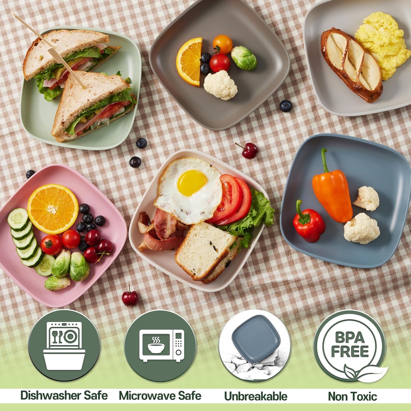 SUGARCANE Kids Plates 5Pack (7.9”) + Coconut Pad 2Pc- Organic Dishes for Toddler to Big Kids - USDA Certified – Microwaves & Dishwasher Safe – BPA Free, Unbreakable, Reusable - Gray Blue