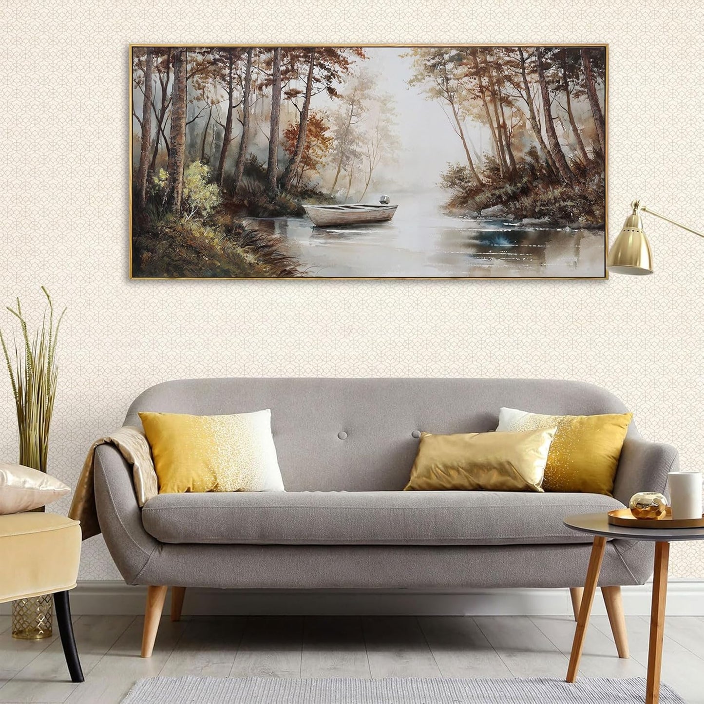 KLAKLA Vintage Framed Wall Art - Paintings with Frame Canvas Antique Wall Decor Retro Landscape Tree Picture for Living Room Prints Artwork for Walls Bedroom Office Home Decoration - 48x24 Inches