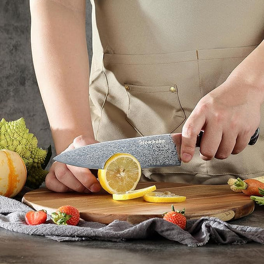 8 Inch Chef Knife 5Cr15MoV High Carbon Steel Professional Kitchen Knife Razor Sharp Blade with Non Slip natural colorwood Handle and Gift Box Blade Guard Finger Guard Sharpener Included