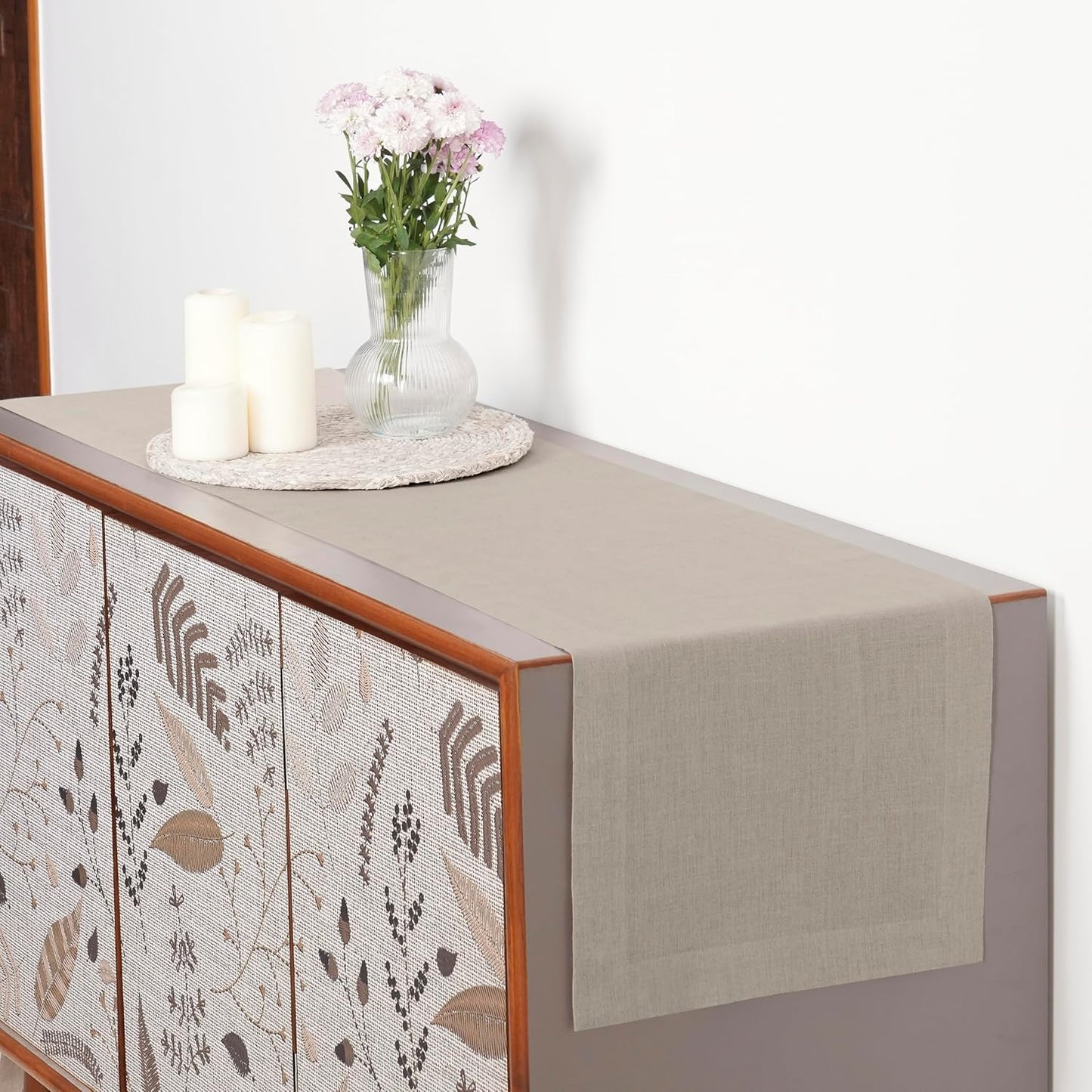 D'Moksha Homes Linen Natural Table Runner 90 Inches Long - 100% Pure Linen 14 x 90 Inch Table Runner for Dining, Fall, Autumn and Halloween - Machine Washable