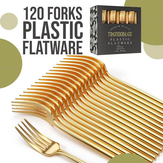 Gold Plastic Forks Disposable Silverware 120 Pack Gold Plastic Cutlery Set Disposable Silverware Set Utensils Forks By Trendables