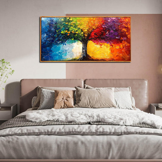 Colorful Tree Artwork for Living Room - Modern Prints Wall Art for Office - Framed Canvas Wall Art Size 24" x 48"