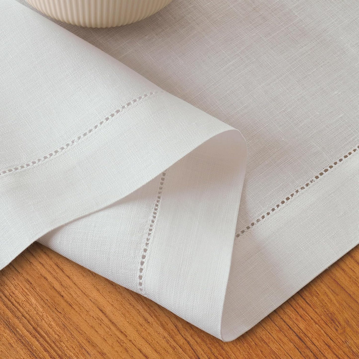 D'Moksha Homes Linen White Table Runner 60 Inches - Classic Hemstitch, 100% Pure Linen Coffee Table Runner 14 x 60 Inch Ideal for Dresser Tables - Fall, Autumn and Halloween