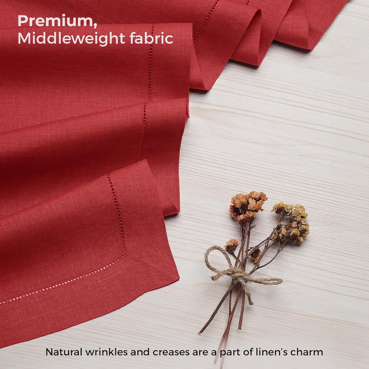 D'Moksha Homes Linen Bright Red Table Runner 84 Inches Long - 100% Pure Linen Table Runner 14 x 84 Inch for Fall, Autumn and Halloween - Classic Hemstitch