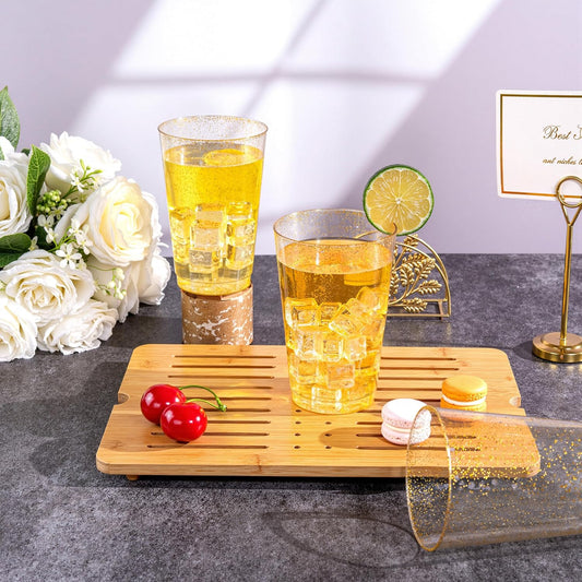 I00000 100 Pack 20 oz Gold Plastic Cups, Gold Glitter Cups Disposable Plastic Wine Glasses Cocktail Glasses Premium Cup, 20 Ounce Glitter Disposable Tumblers for Party & Wedding