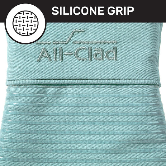 All-Clad Silicone Oven Mitts: Heat Resistant up to 500 Degrees - 100% Cotton & Silicone, 14"x7" Oven Mitt for Kitchen and Barbeque, 2-Pack, Rainfall