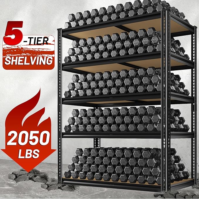 2050LBS Storage Shelves Heavy Duty 5 Tier Garage Storage Shelving, Adjustable Metal Shelving Unit Utility Rack Shelf for Warehouse, Pantry, Closet, Kitchen 72" H x 35.56" W x 16" D, Black