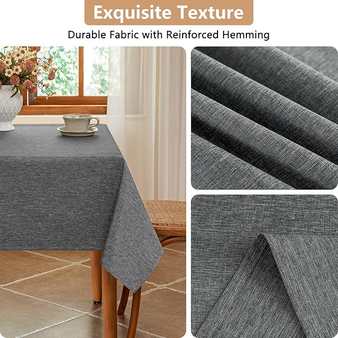 Fabric 54x54 Inch Square Grey Table Cloth, Faux Linen Textured Water Resistant & Washable Card Tablecloth, Anti-Scratch for Dinning Kitchen Patio