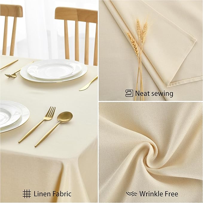 JIUZHEN Round Textured Table Cloth Linen Wrinkle Free Stain Resistant Farmhouse Decorative Circular Tablecloth for Kitchen, Dining, Party, Wedding, Outdoor Use (40 Inch Round,Champagne)