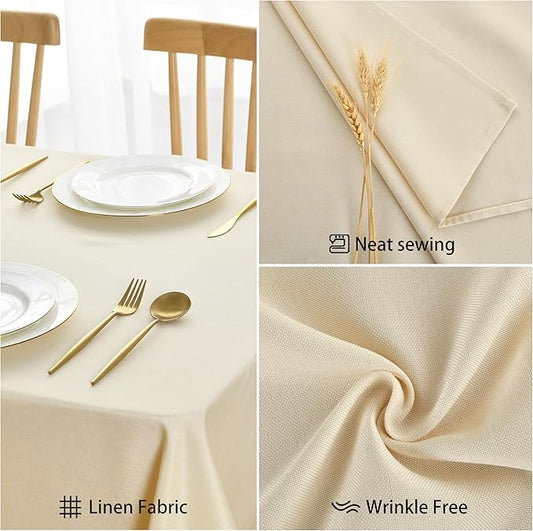 JIUZHEN Round Textured Table Cloth Linen Wrinkle Free Stain Resistant Farmhouse Decorative Circular Tablecloth for Kitchen, Dining, Party, Wedding, Outdoor Use (40 Inch Round,Champagne)