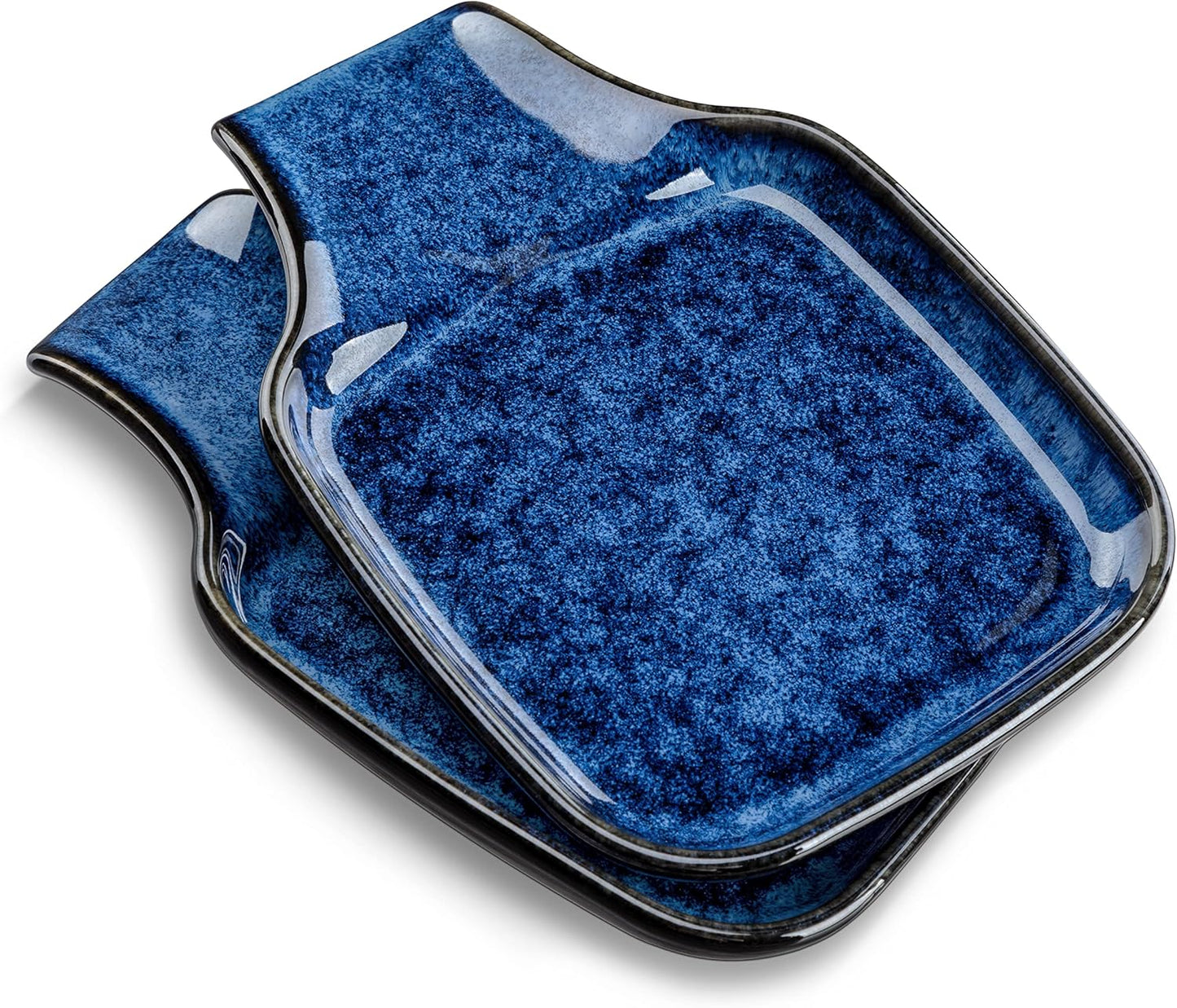 vancasso Stern Spoon Rest for Kitchen, Square Ceramic Spoon Holder for Stove Top, Heat Resistant Utensil Rest for Countertop, Dishwasher Safe, Kiln Blue, 2 Pack