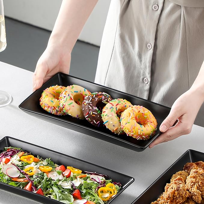 MALACASA 3 Tier Serving Trays for Party, Stoneware Serving Platters and Trays, 12 Inch Tiered Tray Stand, Fruit Tray, Trays for Serving Food, Black Dessert Stand with Collapsible Sturdier Metal Rack