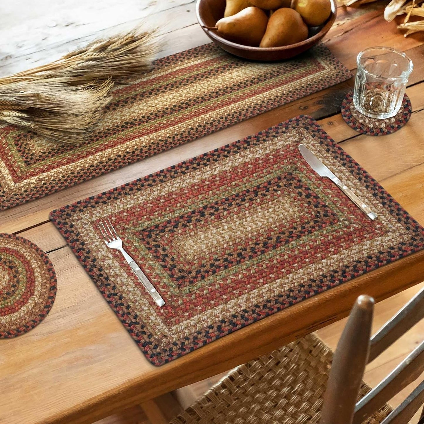 Homespice Gingerbread Jute Braided Long Table Runner, Warm Country Decor, Brown Rectangle 11x36 - Rich Colors, Easy to Clean, Durable and Protects Furniture