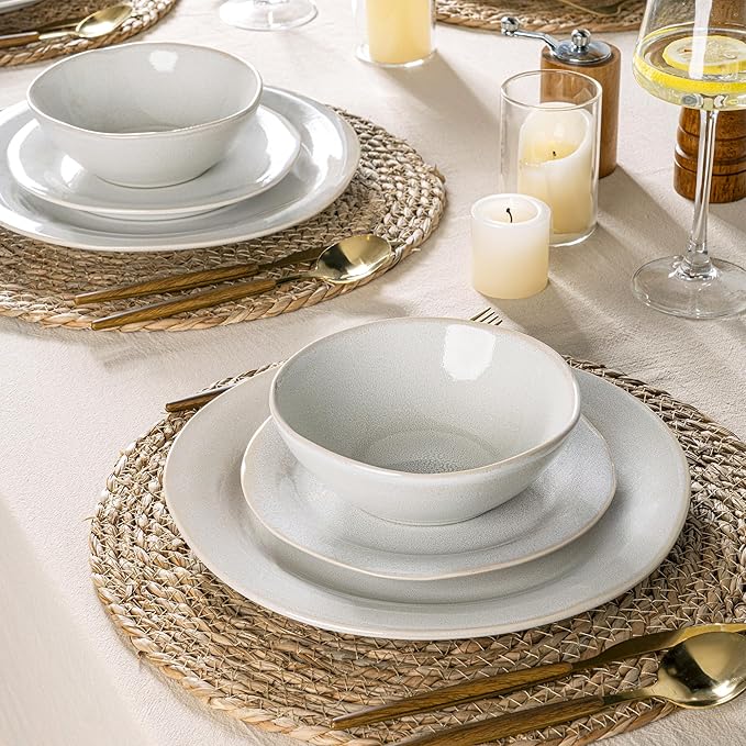 AmorArc Ceramic Dinnerware Sets, Handmade Stoneware Reactive Glaze Plates and Bowls Set, Scratch Resistant | Dishwasher & Microwave Safe Dishes Set, Service for 4 (12pc)