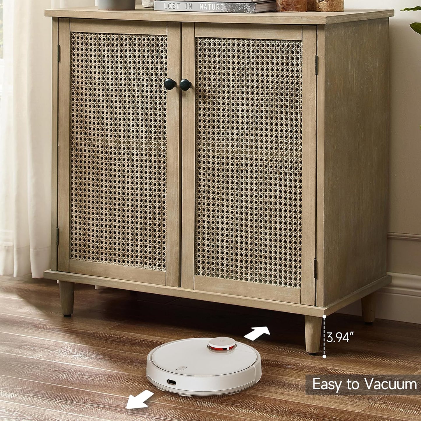 Sideboard Buffet Cabinet, Rattan Storage Cabinet with 2 Doors and Removable Shelf, Farmhouse Decor for Living Room, Entryway, Hallway, Kitchen, Dining Room