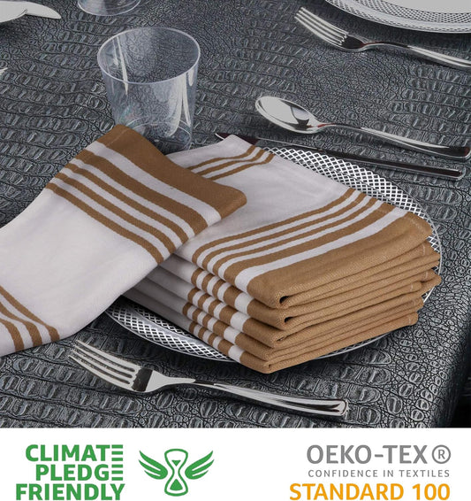 Urban Villa Kitchen Towels 100% Cotton Pack of 6, Highly Absorbent Quick Drying Super Soft Premium Dish Towels for Kitchen with Hanging Loop Hand & Tea Towels - 20x30 Inch, (Taupe & White, Striped)