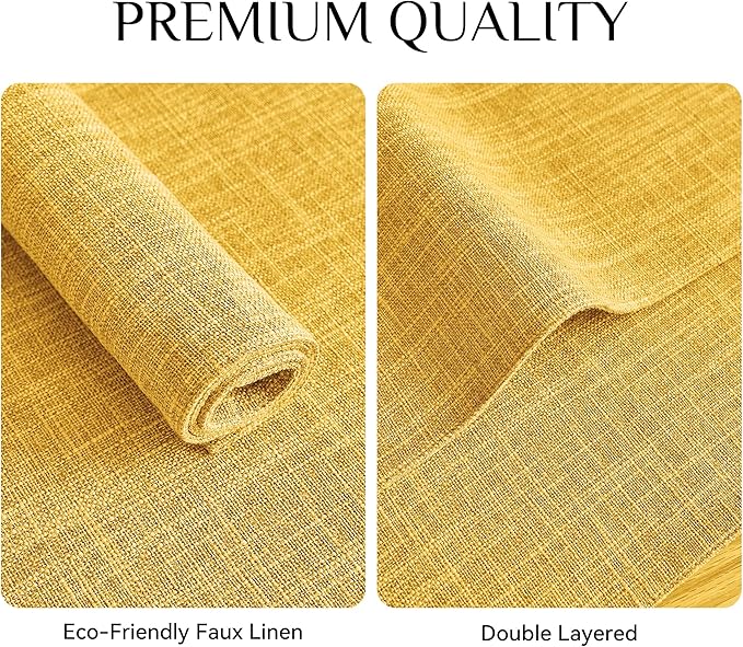 Softalker Faux Linen Placemats Set of 6-12 x 18 Inch, Heat Resistant Double Layered Durable Burlap Farmhouse Place Mats, Non-Slip Washable Rustic Table Mats for Dining, Kitchen, Party（Yellow