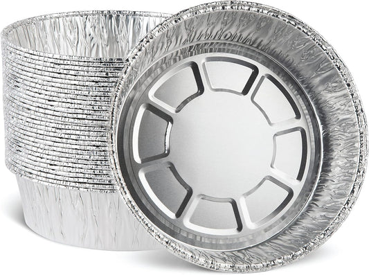 PLASTICPRO 8'' Inch Round Tin Foil Pans Disposable Aluminum, Deep Freezer & Oven Safe - For Baking, Cooking, Storage, Roasting, & Reheating, Pack of 50