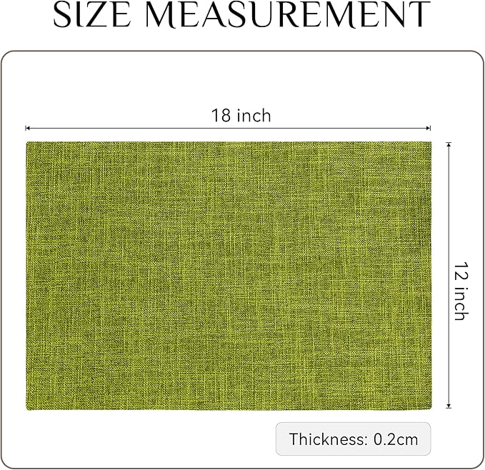 Softalker Faux Linen Placemats Set of 6-12 x 18 Inch, Heat Resistant Double Layered Durable Burlap Farmhouse Place Mats, Non-Slip Washable Rustic Table Mats for Dining, Kitchen, Party（Lime Green