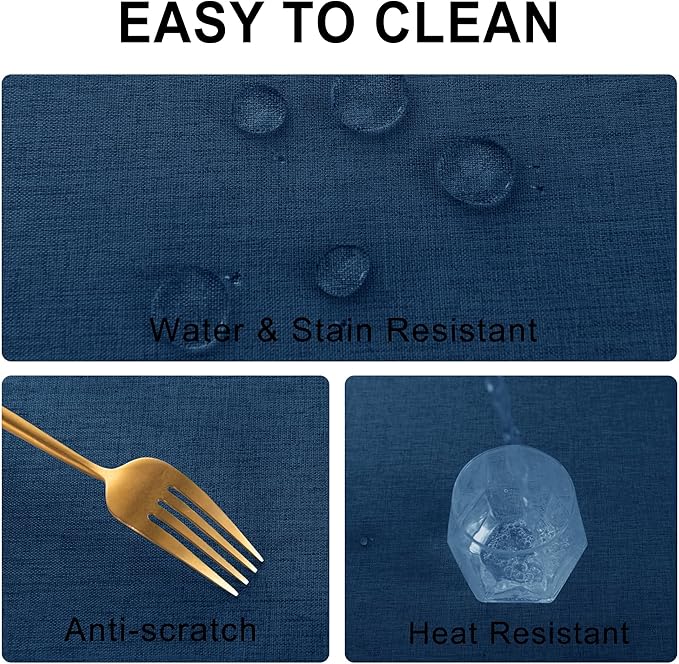 DWCN Rectangle Faux Linen Tablecloth - Waterproof Spill-Proof Wrinkle and Stain Resistant Table Cloth Washable Decorative Farmhouse Table Cover for Kitchen Dining Party, 60 x 120 Inch, Navy Blue