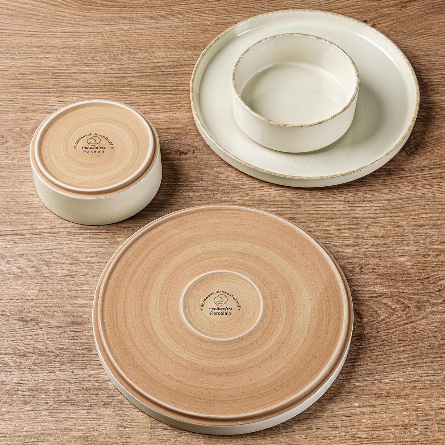 AmorArc Ceramic Dinnerware Sets for 6, 18 Pieces Handpainted Plates and Bowls Set with Rustic Terracotta Underside, Scratch Resistant Stoneware Dishes Set, Dishwasher & Microwave Safe