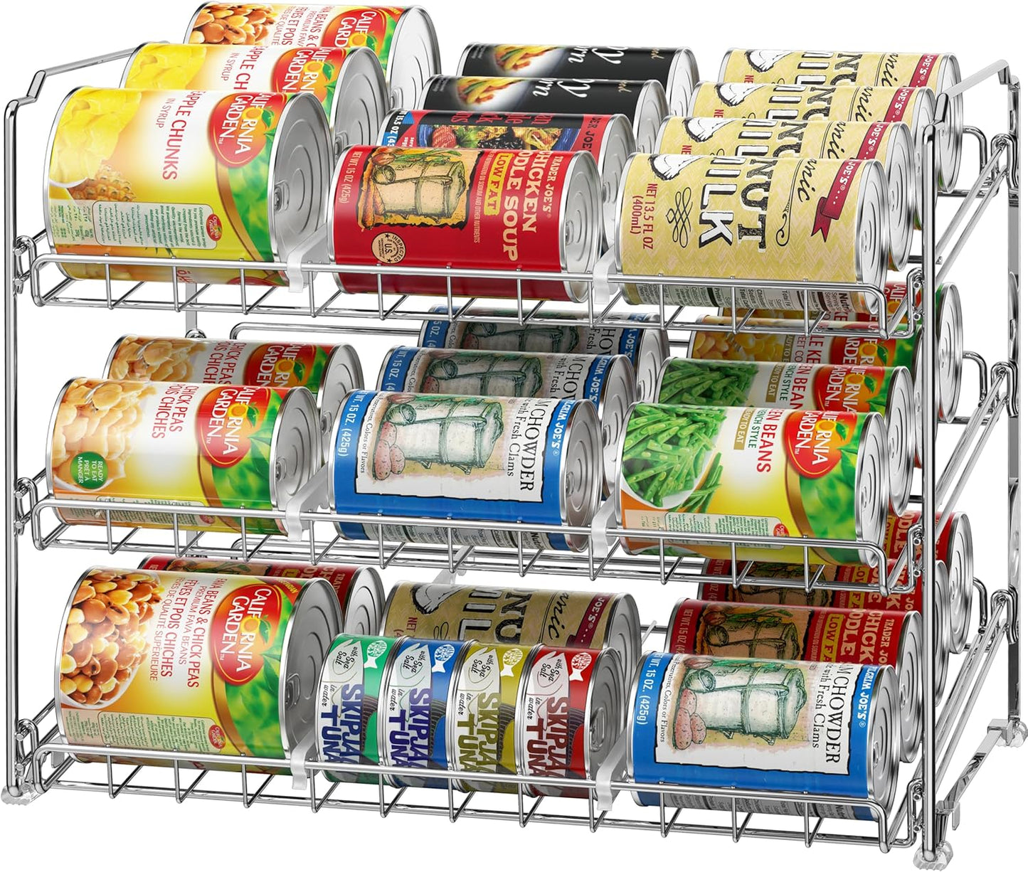 Simple Houseware Stackable Can Organizer Rack for Pantry/Cabinet – 11.5" D x 17" W x 13.75" H, Holds 36 Cans, 3-Tier Can Food Storage Dispenser, Chrome