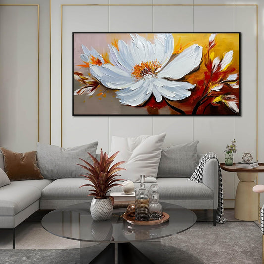 Hand Painted Flower Painting Wall Art for Bedroom - Abstract Painting Wall Art for Living Room - Big Picture Frames for Wall Size 29" x 59"