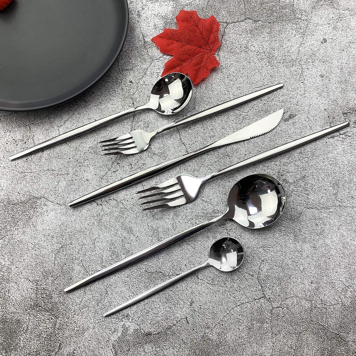 JASHII Silverware Set, Mirror Polished Silver Flatware Cutlery Set Service for 4, Shiny Finish 24 Pieces Stainless Steel Utensils Set Dinner Knife Fork Spoon Dessert Fork Salad Spoon Dishwasher Safe