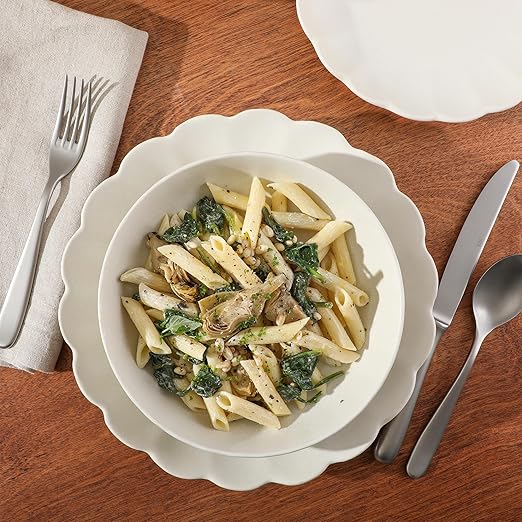 Gibson Elite Malibu Shore 16 Piece Scallop Stoneware Reactive Glaze (Service for 4) Ceramic Plates and Bowls Dinnerware Set - Cream White