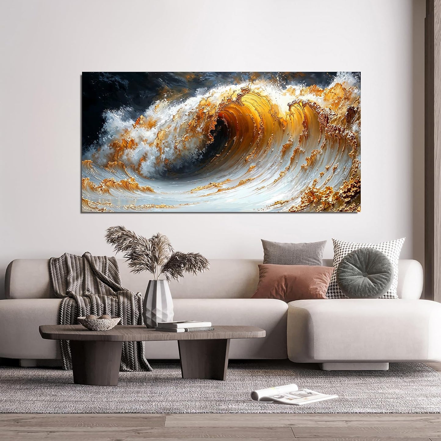 AIXMGSJS Canvas Wall Art Decor Large Artwork for Walls Large Wall Art Pictures for Living Room Canvas Art Wall Decor Gold Wave Wall Art Prints Modern Abstract Wall Art Bedroom Office Decor 24" X 48"