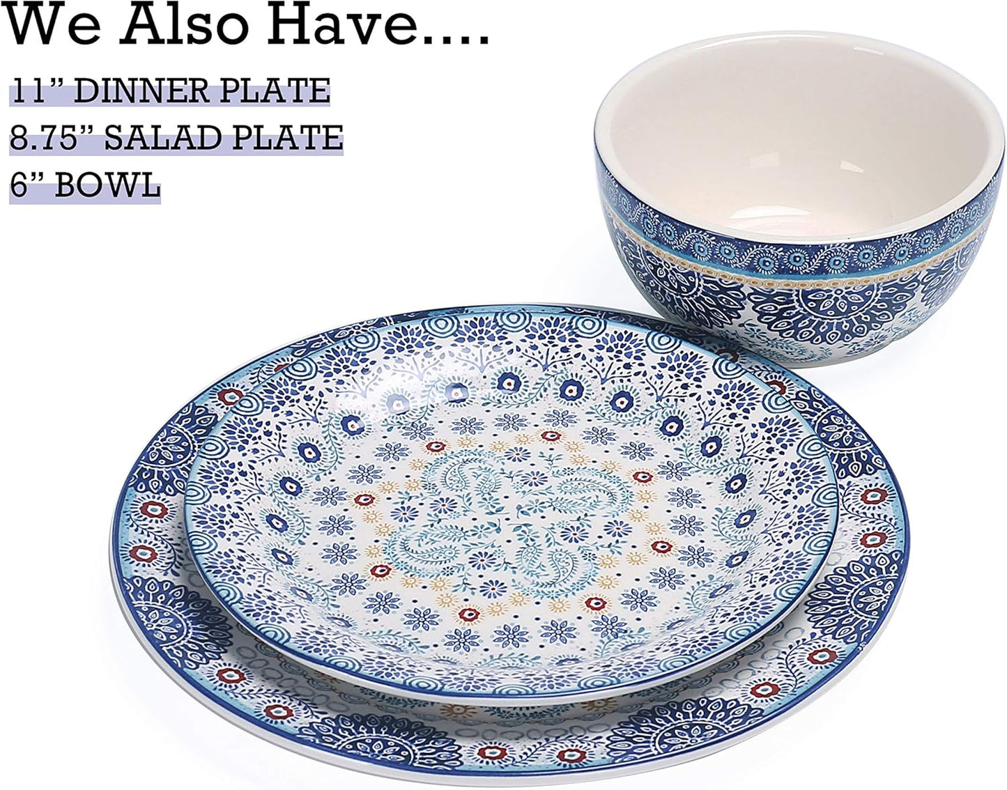 Bico Blue Talavera Dinner Plates Set of 4, 11 Inch Large Ceramic Plates for Pasta, Steak, Stylish Serving Dishes, Microwave and Dishwasher Safe, Gift for Housewarming and Thanksgiving