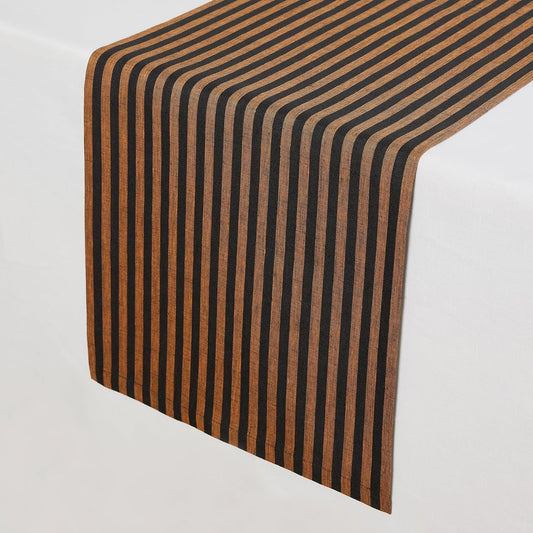 Solino Home Table Runner 144 Inches Long - Amalfi Stripe, 100% Pure Linen Pumpkin and Black Table Runner 14 x 144 Inch for Dining, Fall, Autumn, Halloween, Thanksgiving