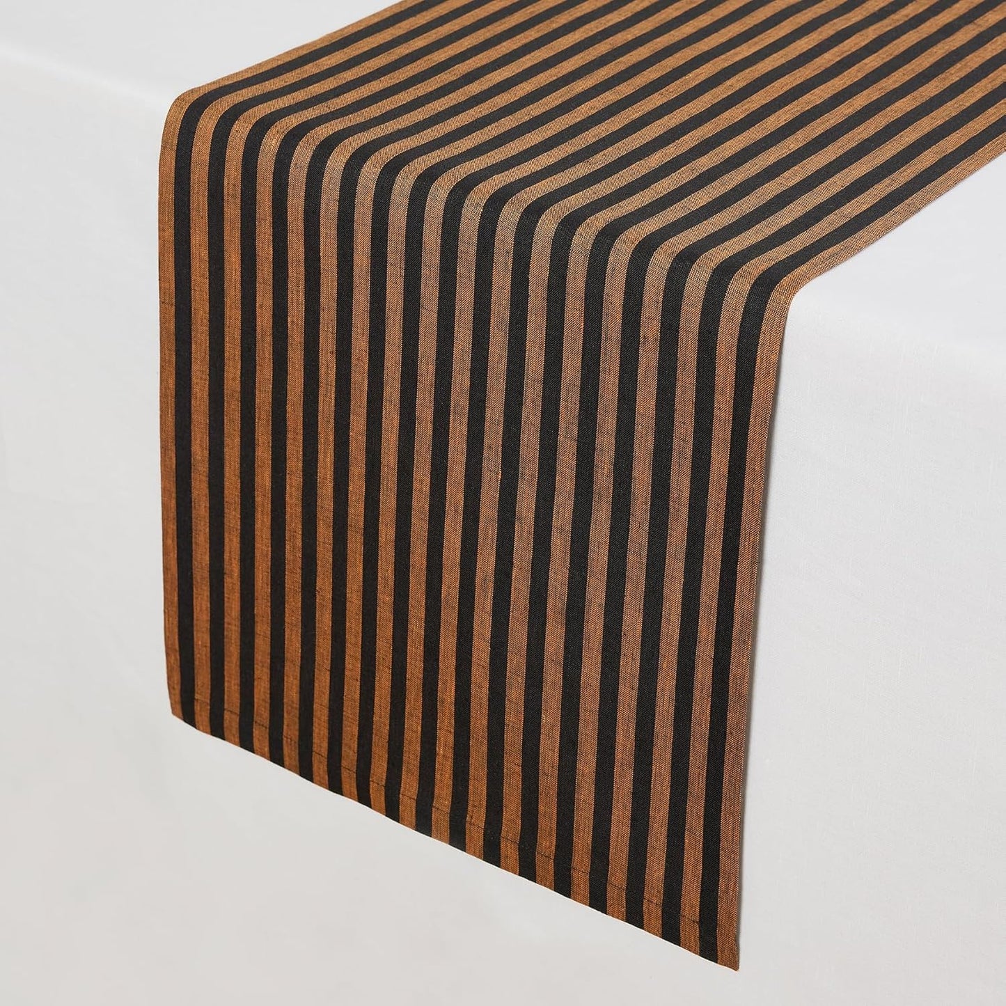 Solino Home Table Runner 108 Inches Long - Amalfi Stripe, 100% Pure Linen Pumpkin and Black Table Runner 14 x 108 Inch for Dining, Fall, Autumn, Halloween, Thanksgiving