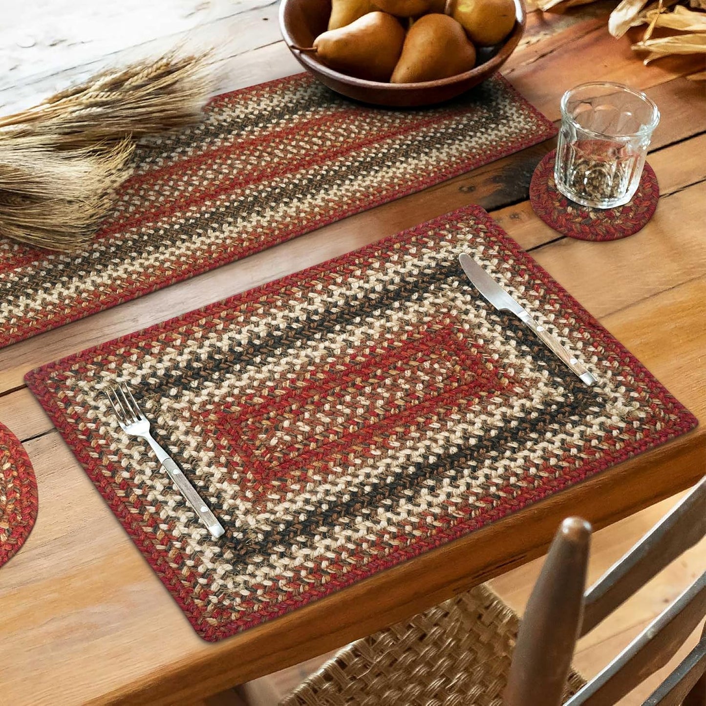 Homespice Chester Dining Placemats, Warm Lodge and Cabin Decor, Set of 6, Red - 13x19 Rectangle Table Mats - Vibrant Colors, Durable, Easy to Clean and Protects Furniture