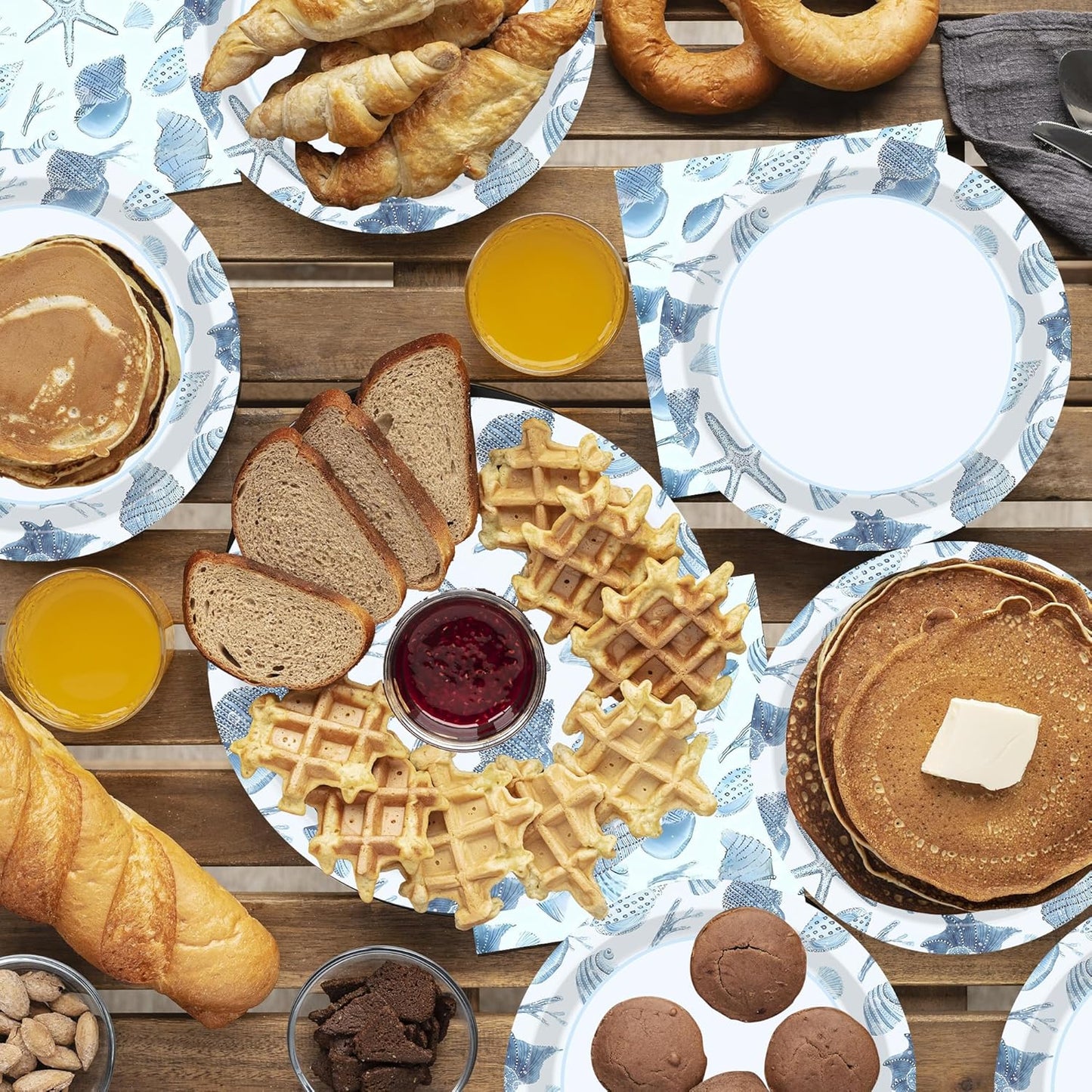 140 Pcs Ocean Seashell Beach Party Decorations Beach Theme Party Supplies Seashell Disposable Plates Paper Plates Napkins Forks for Kids Summer Birthday Baby Shower Serves 20