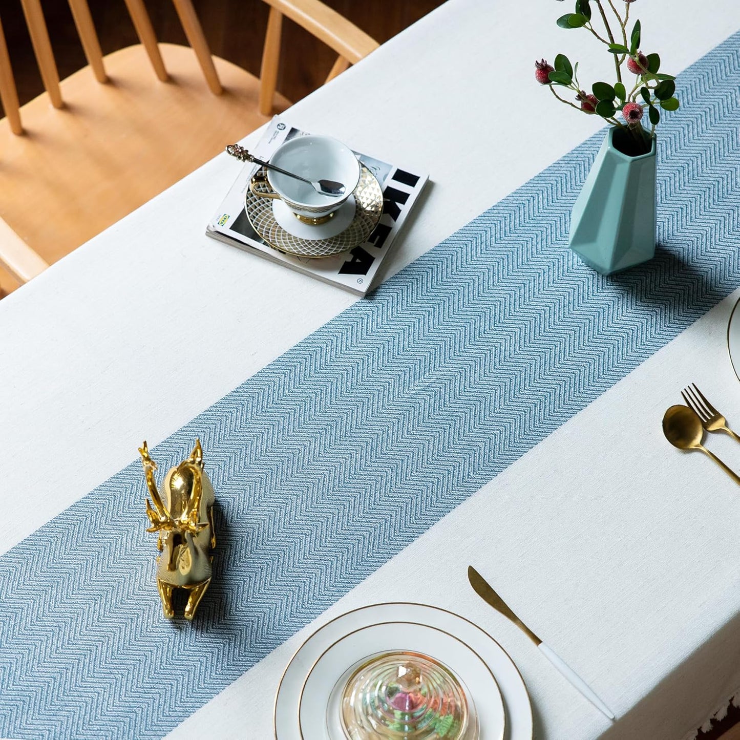 Oubonun Cotton Linen Rectangular Tablecloth - Wrinkle Resistant & Waterproof - Machine Washable Table Cloth with Tassels for Kitchen & Dining, 55''x120'', 10-12 Seats