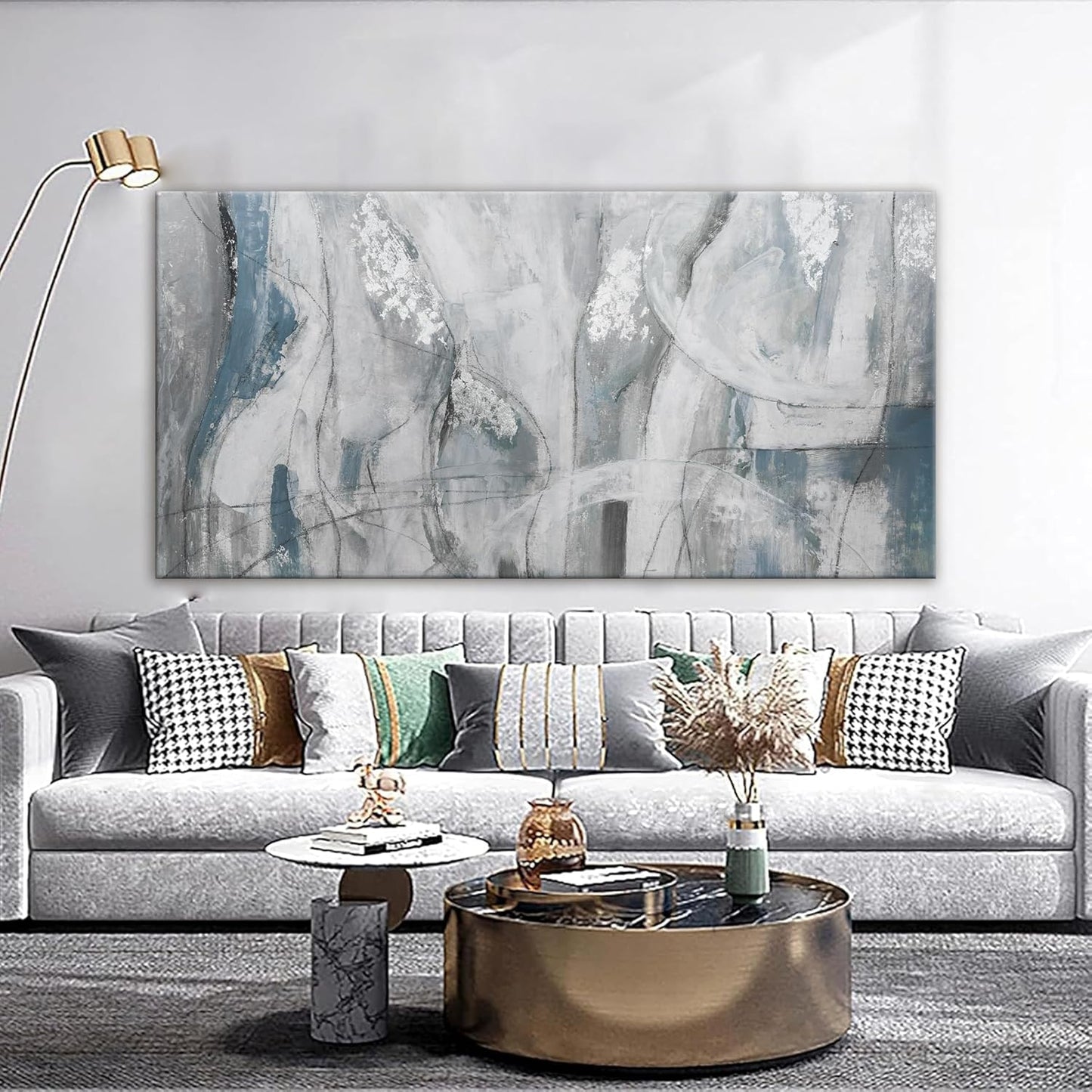 YISXINOAG Large Abstract Wall Art For Living Room Hanging Grunge Room Home Wall Decor Blue Canvas Art Wall Decor Painting White Wall Art Picture For Bedroom Home Office Decoration 29" X 58"