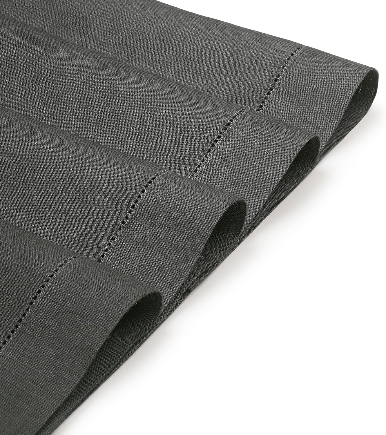 D'Moksha Homes Linen Placemats Set of 4 - Classic Hemstitch Charcoal Grey Placemats 14 x 19 Inch - 100% Pure Linen Table Mats for Fall, Autumn and Halloween - Handcrafted and Machine Washable