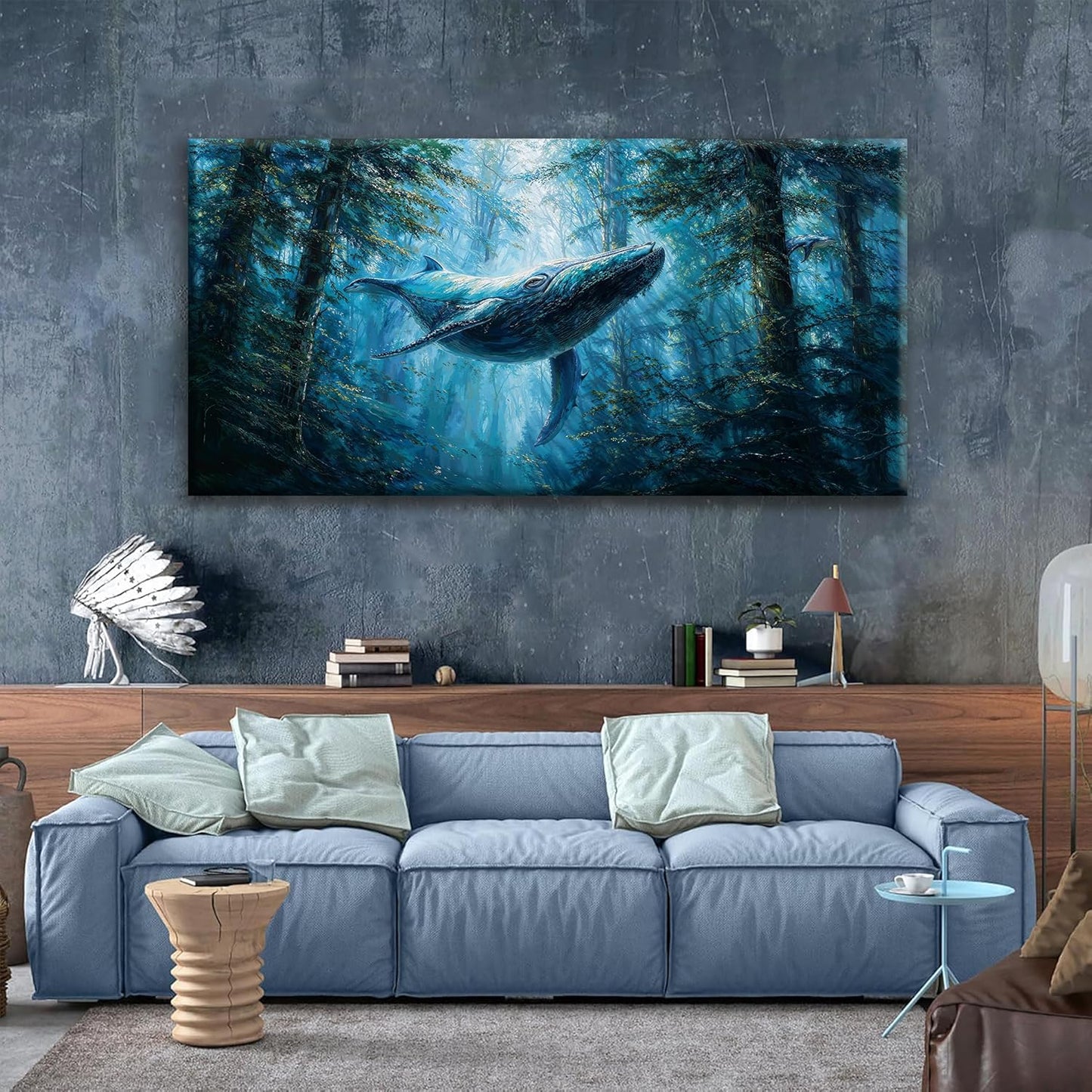Wall Art For Living Room Large Size Canvas Art Wall Decor For Office Modern Bedroom Decorations Blue Whale Landscape Pictures Paintings Artwork Wall Mural Aesthetic Artwork 29 X 58 In