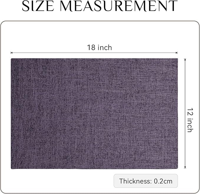 Softalker Faux Linen Placemats Set of 6-12 x 18 Inch, Heat Resistant Double Layered Durable Burlap Farmhouse Place Mats, Non-Slip Washable Rustic Table Mats for Dining, Kitchen, Party（Purple