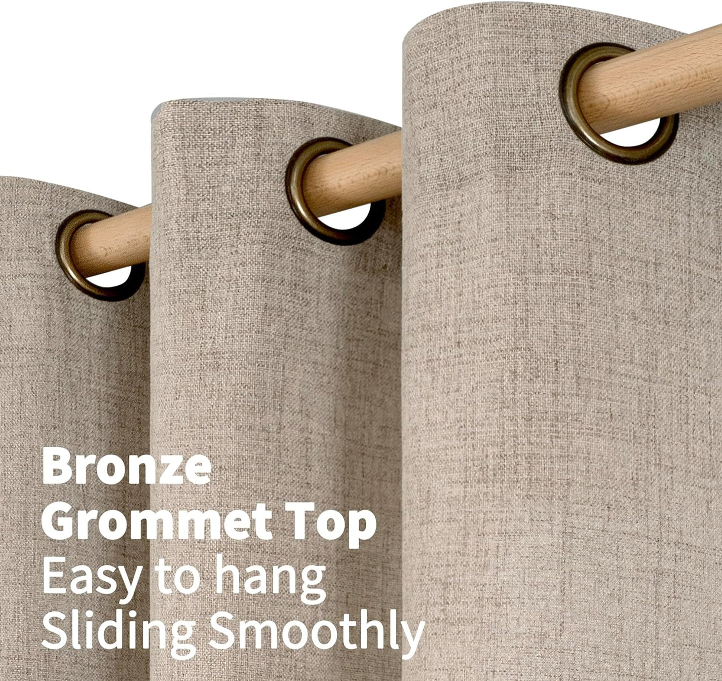 YoungsTex Oatmeal Linen Curtains 72 Inches Long 2 Panels for Bedroom Farmhouse, Light Filtering Drapes Semi Sheer with Bronze Grommet Privacy Window Treatments for Living Room, 52 X 72 Inch