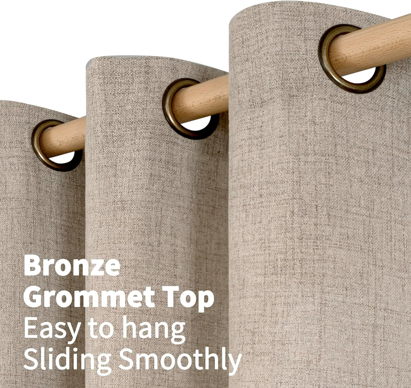 YoungsTex Dark Oatmeal Linen Curtains 54 Inches Length for Kitchen Living Room Window, Bronze Grommet Semi Sheer Drapes Privacy Light Filtering for Bedroom Bathroom, 42 x 54 Inch, 2 Panels