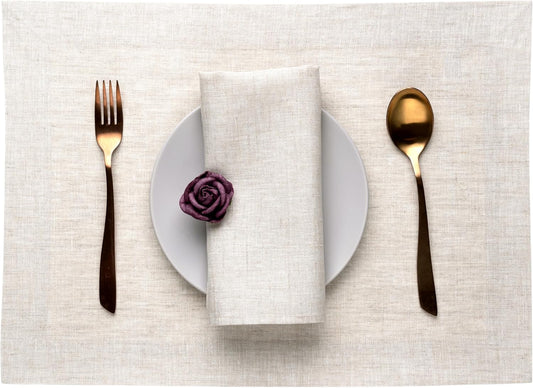 D'Moksha Homes Linen Placemats 14 x 19 Inch - Light Natural Placemats Set of 4-100% Pure Linen Table Place Mats for Fall, Autumn and Halloween - Handcrafted and Machine Washable