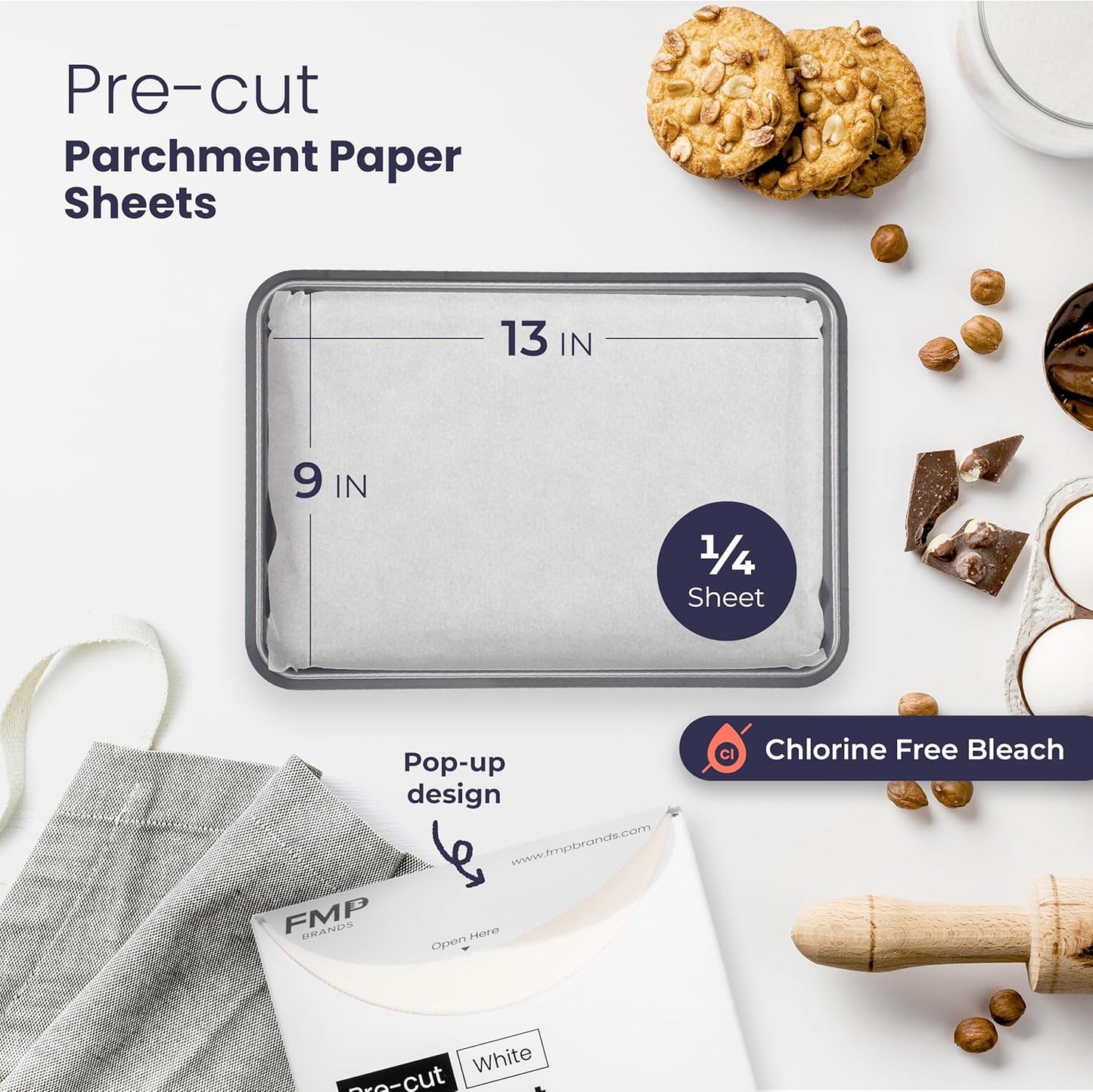 Fit Meal Prep 250 Pcs Parchment Paper Baking Sheets, 9 x 13 inch Pre-Cut Non Stick 1/4 Size White Oven Paper for Cooking, Baking Cookie, Steaming, Grilling Rack, Air Fryer