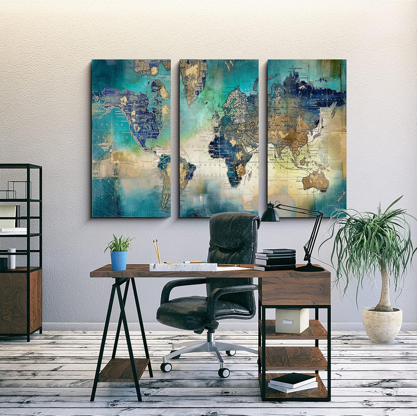 Pogusmavi Canvas Wall Art for Living Room - World Map Wall Decor - Large Wall Art for Bedroom - Office Artwork - Map Wall Art 16"x32" 3 Piece Canvas Wall Art
