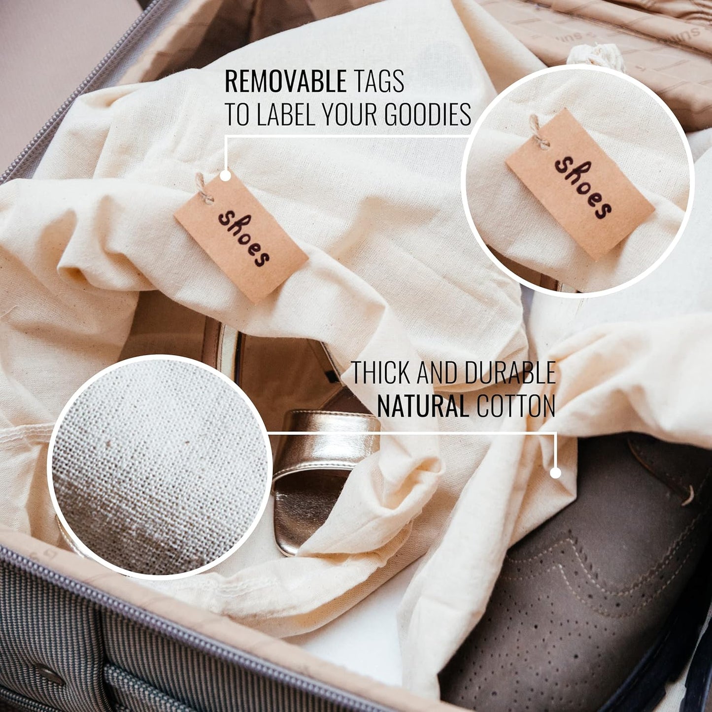 Cotton Storage Bags – X-Large 14x17 Inch (6-Pack) – Reusable Muslin Bags with Drawstrings – Biodegradable Canvas Fabric Sacks – Perfect for Bread, Bulk Produce, Potatoes, Onions, Shoes