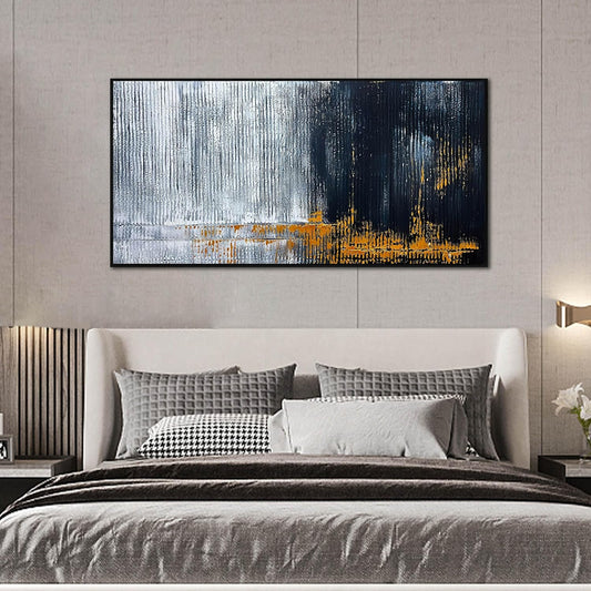 Abstract Hand Painted Wall Art for Living Room - Black and White Pictures Wall Decor for Office -Large Modern Framed Wall Art Size 29" x 59"