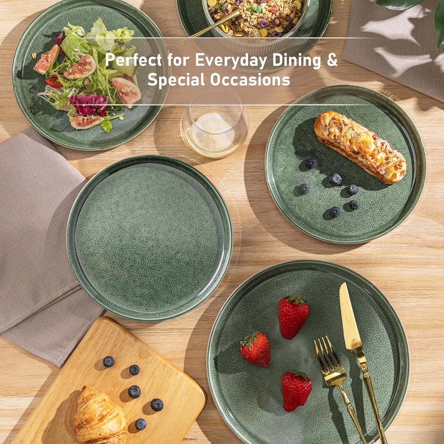 GBHOME Stoneware Dinnerware Sets for 8,Round Reactive Glaze Ceramic Plates and Bowls Set,Highly Scratch Resistant | Dishwasher & Microwave Safe Dishes Set,Service for 8(24Pcs)