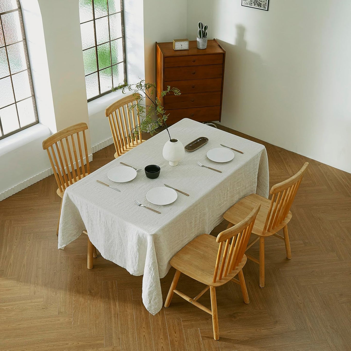 100% French Flax Linen Tablecloths Rectangle 84Lx60W Inch for Dinners, Parties, Easter, Halloween, Camping, Stone Washed, Textured, Machine Washable, 6-8 Sets (60''x84'', Natural Linen)